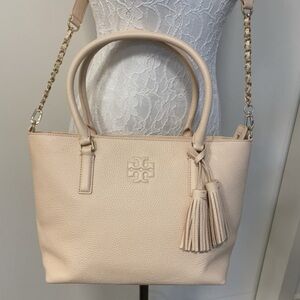 Tory Burch Cream Leather Tote with Tassels